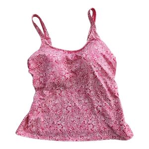 Lands' End Women's Size 14 Pink White Paisley Built-In Bra Tankini Swim Top